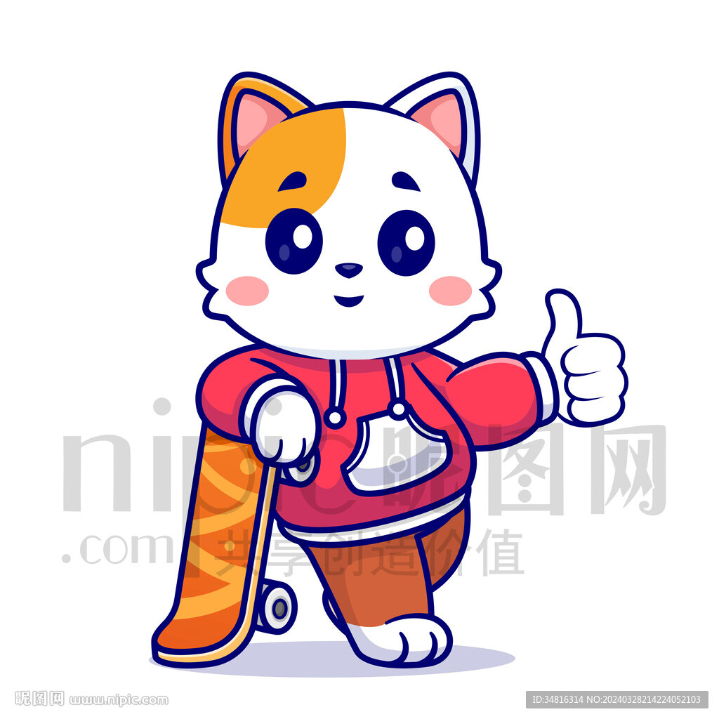 可爱卡通玩滑板的猫咪