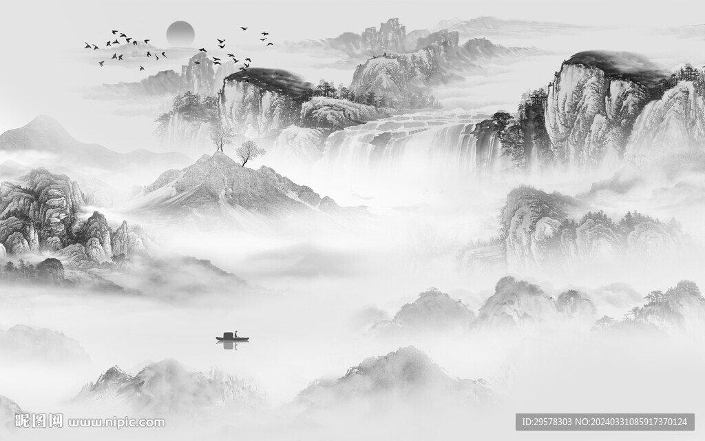 最新 灰色客厅山水 TIF分层