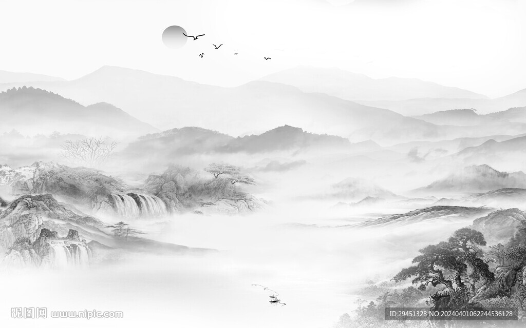 高端 奢雅灰色山水 TIF分层