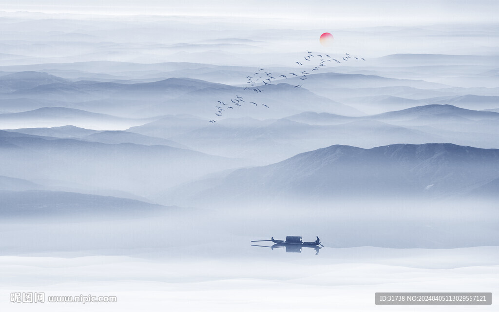 写意水墨山水画背景墙