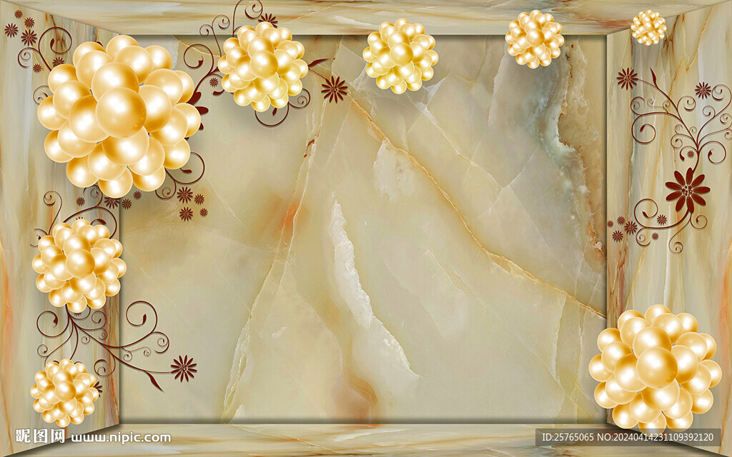 我珠宝大理石花卉电视背景墙