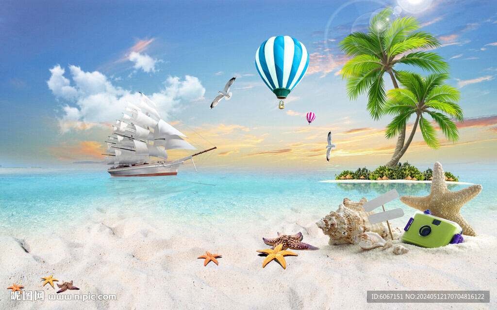 大海沙滩椰树背景墙