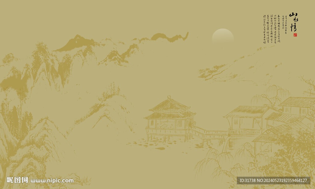 中式意境肌理山水背景装饰画