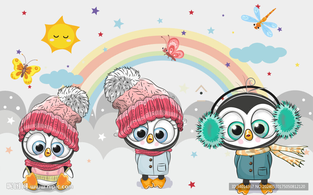 卡通企鹅背景墙