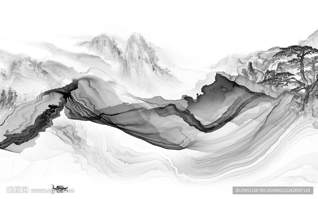 现代 淡雅灰色山水 TIF分层