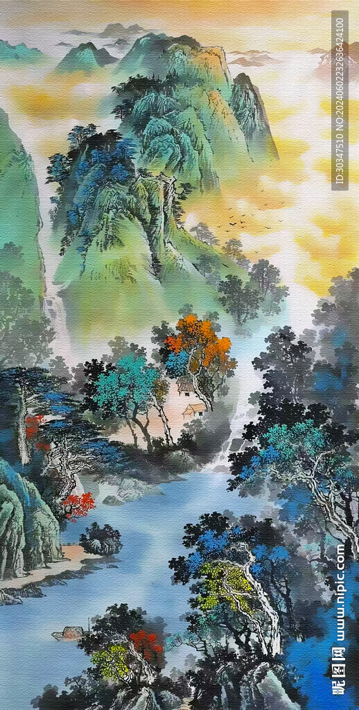 竖幅水墨山水画
