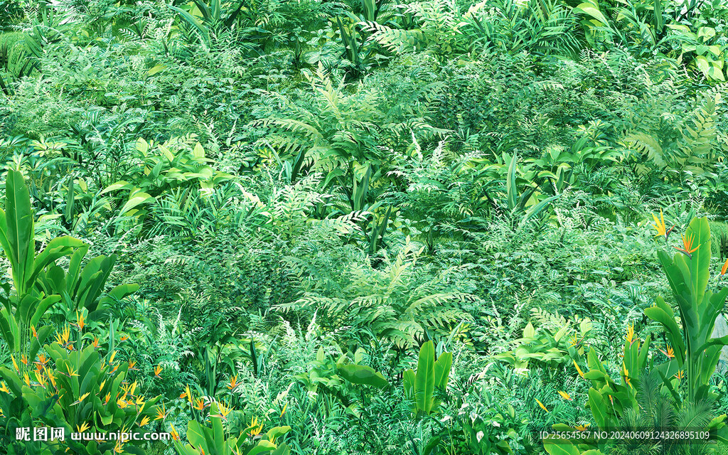 3d热带植物花鸟背景墙