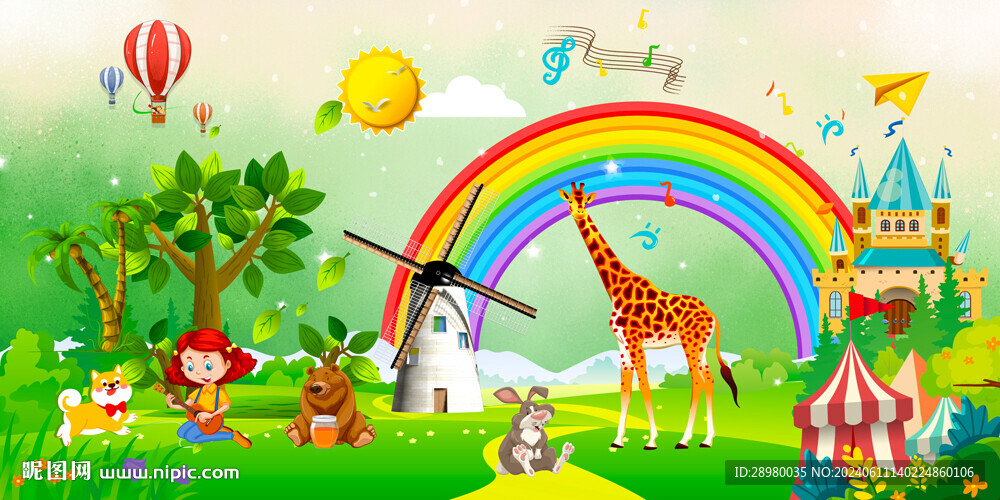 卡通动物背景墙