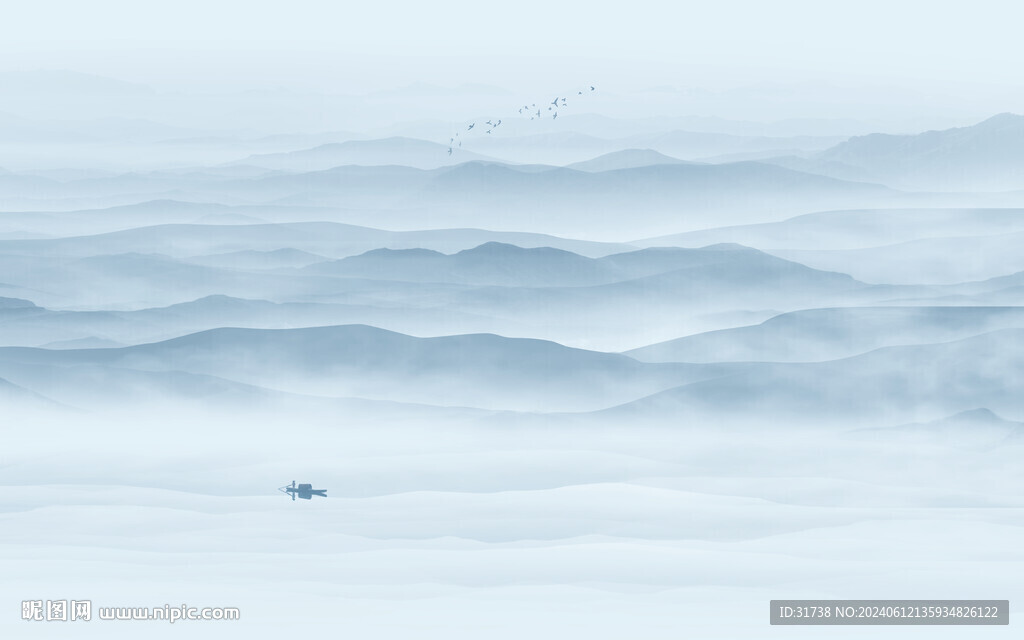 新中式水墨远山背景墙