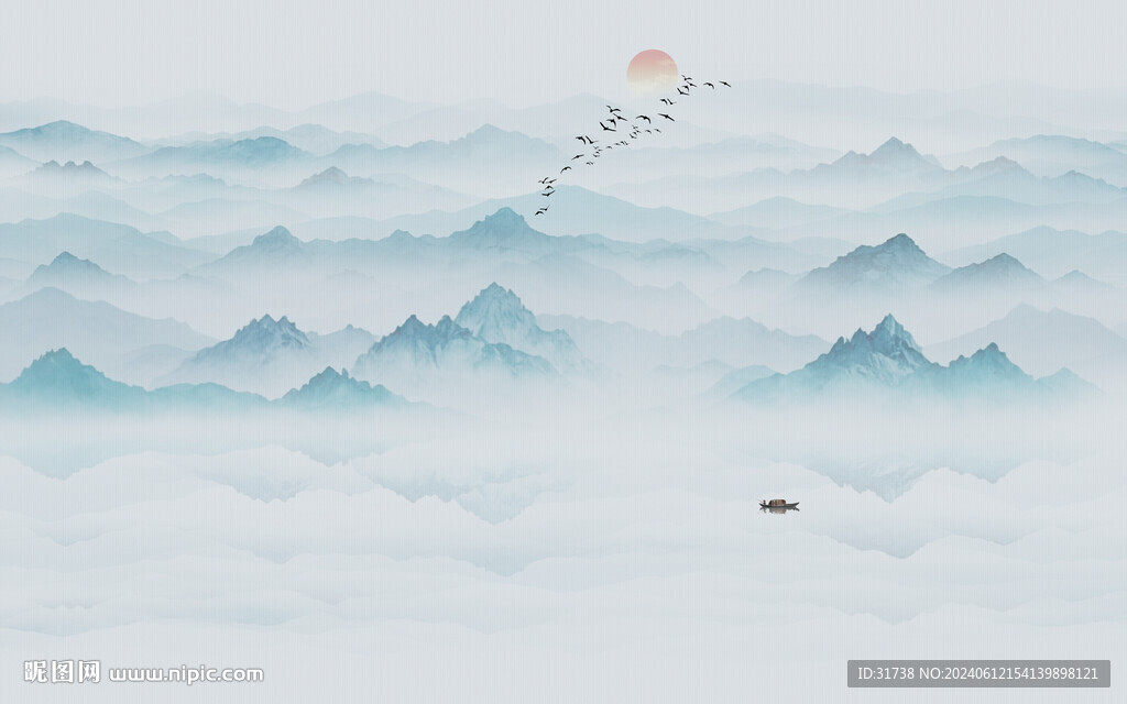 新中式意境水墨山水客厅背景墙