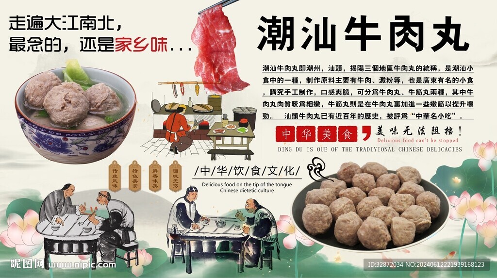 潮汕牛肉丸背景墙