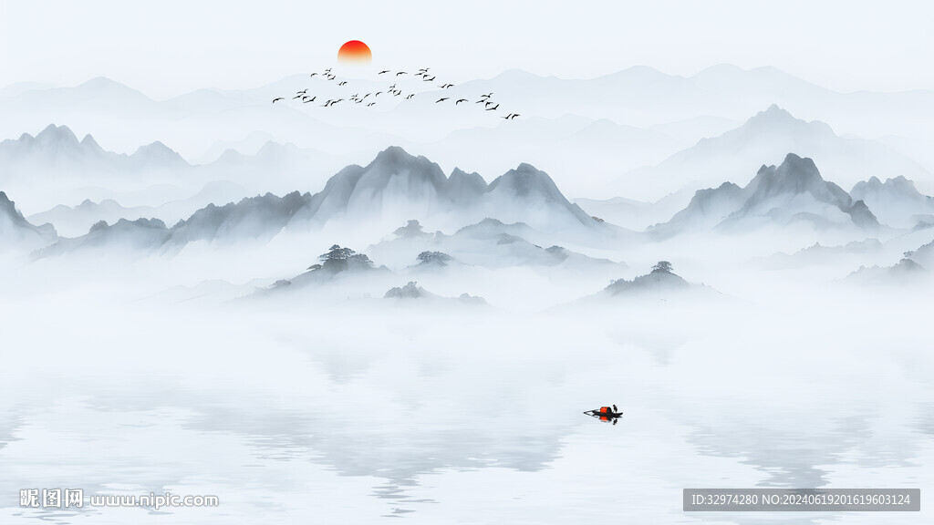 新中式水墨山水背景墙