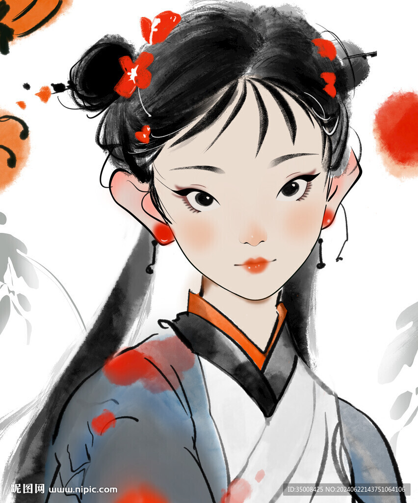 插画手绘古风女孩