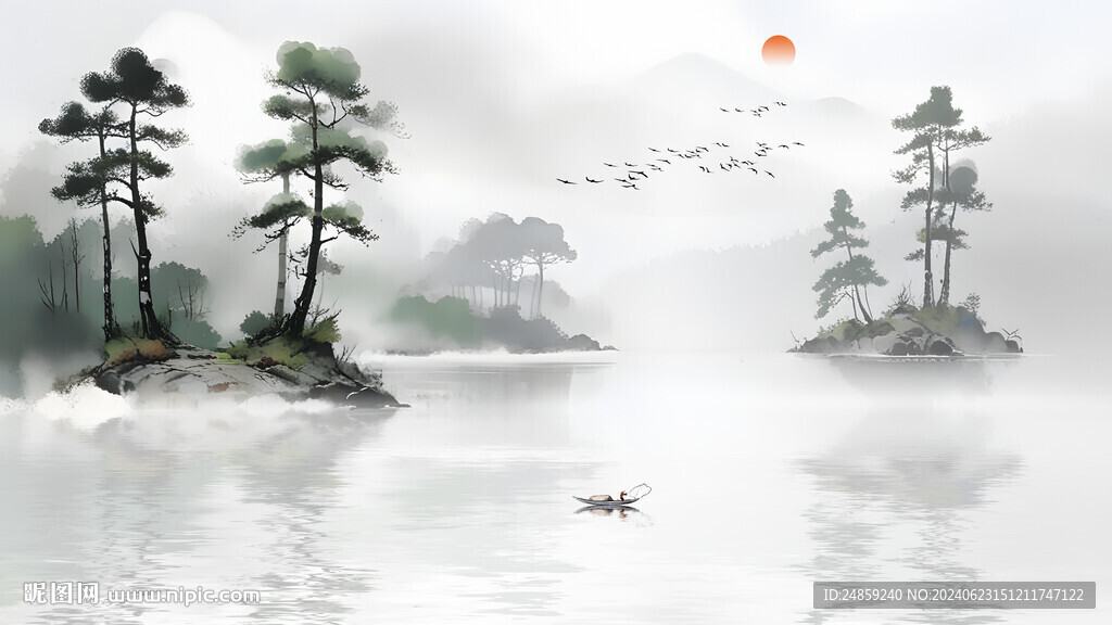 新中式蓝色古典意境水墨电视背景