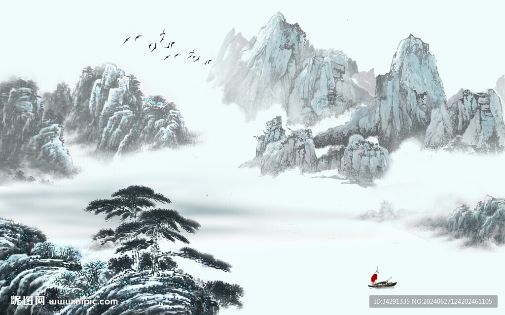 新中式彩墨山水画