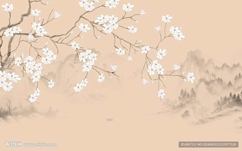 新中式工笔花鸟画背景墙