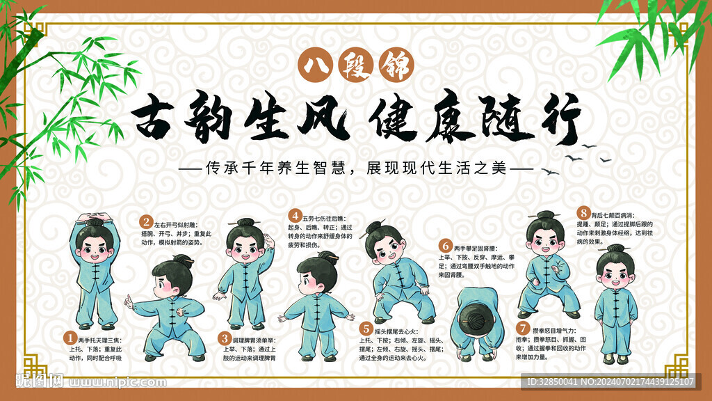 八段锦传统文化健康养生展板