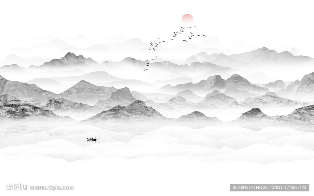 灰色意境水墨山水