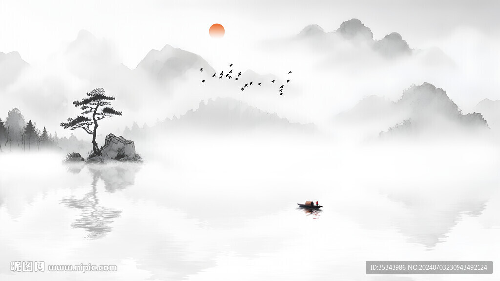 空灵意境水墨画背景