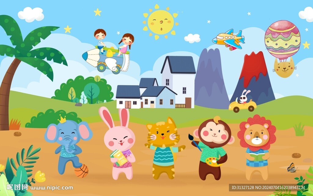 卡通儿童房背景墙图片