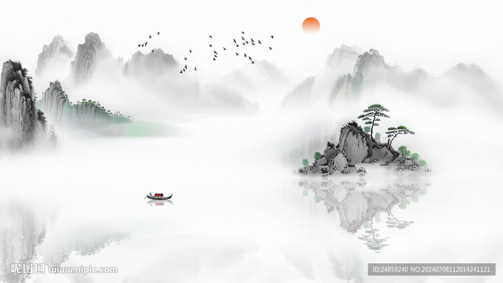 简约水墨意境山水背景