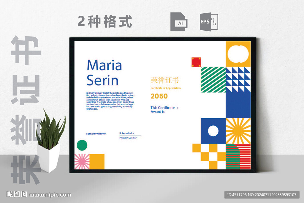 荣誉证书时尚横版证书图片