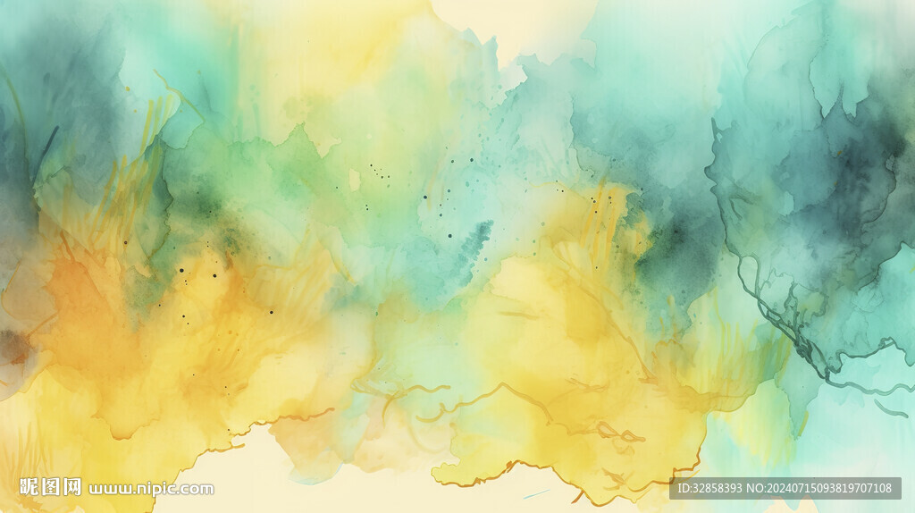 黄绿渐变水彩水墨背景