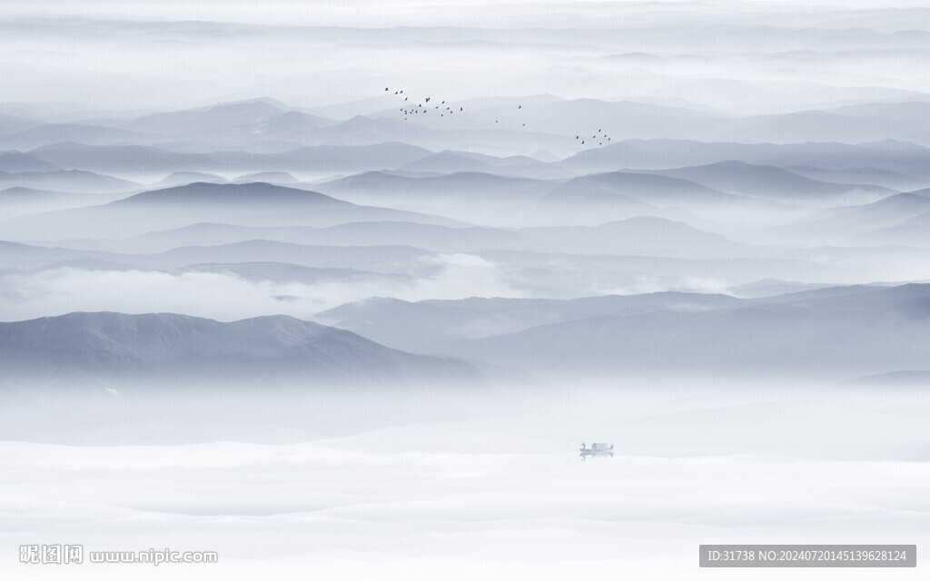 新中式山水画电视背景墙壁画