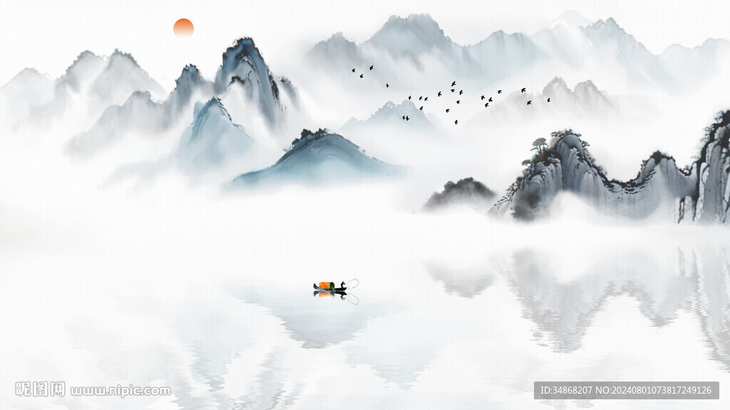 水墨画背景山水