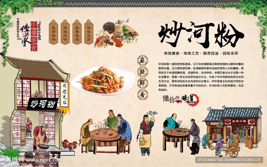 炒河粉背景墙 