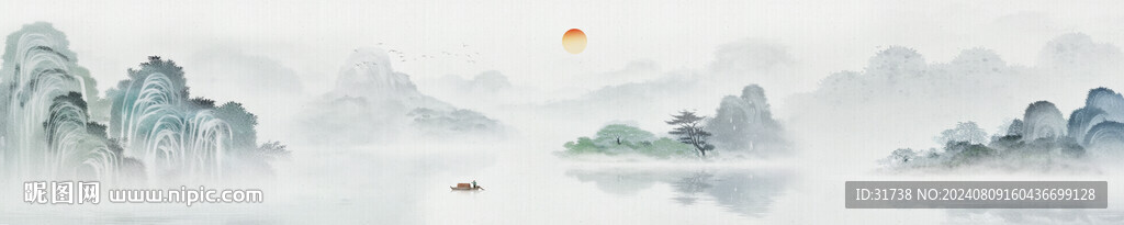 新中式水墨山水意境床头装饰画