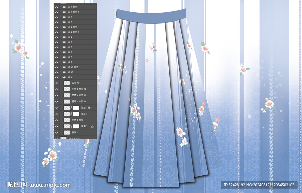 汉服花手绘高清分层