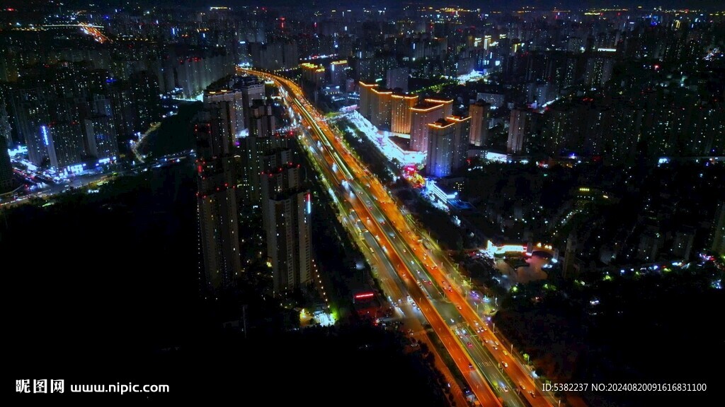 郑州城市夜景车水马龙灯光