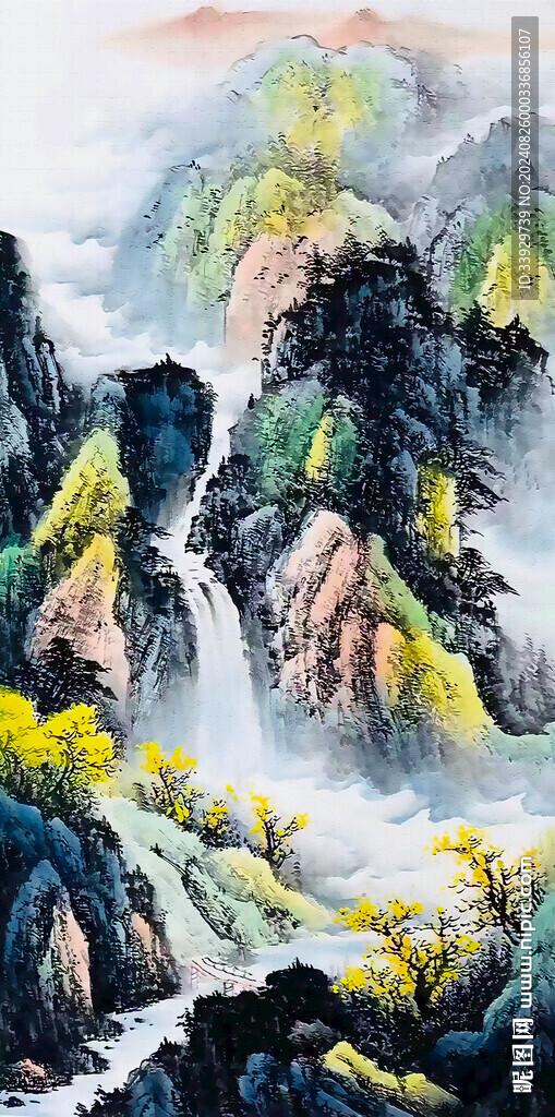 竖幅水墨山水画