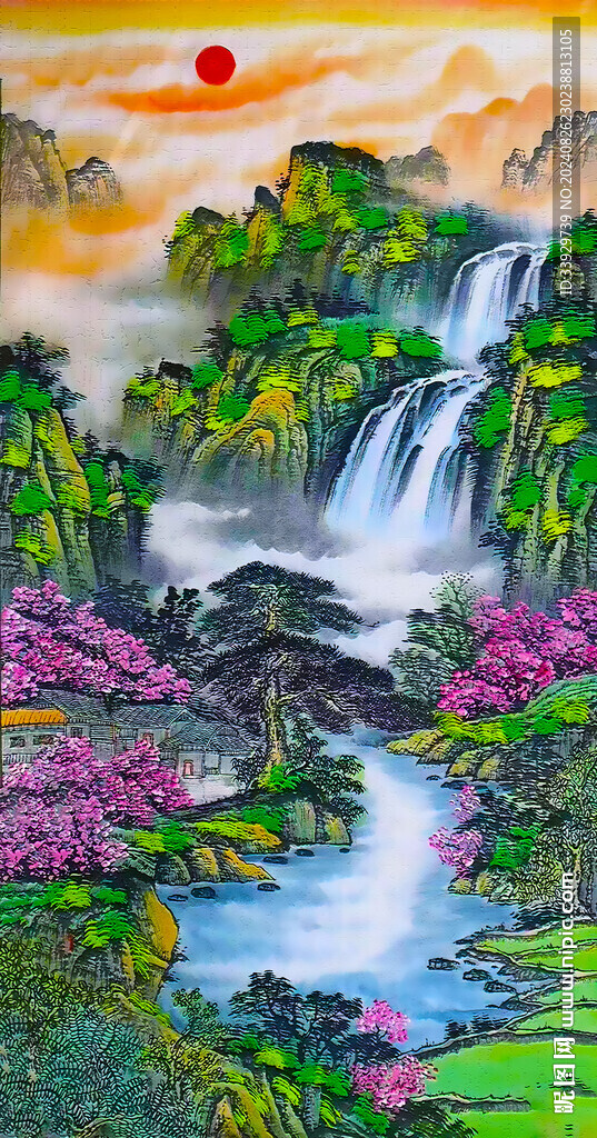 竖幅聚宝盆山水画