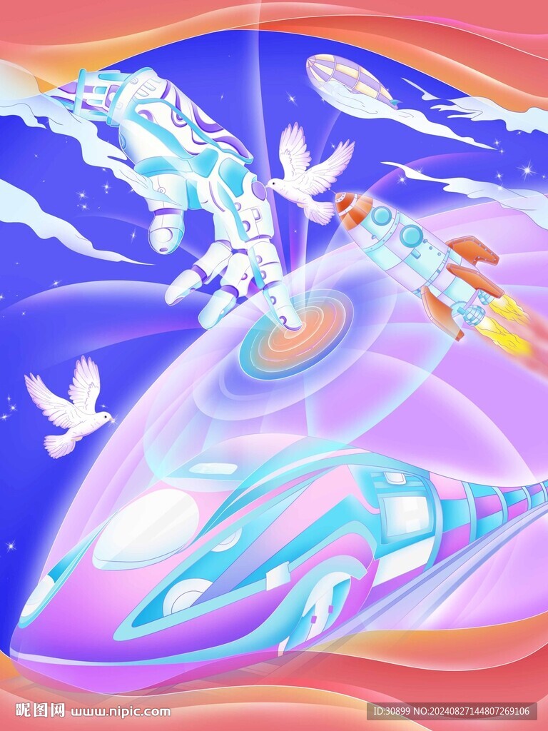 科技强国Ai人工智能高铁火箭