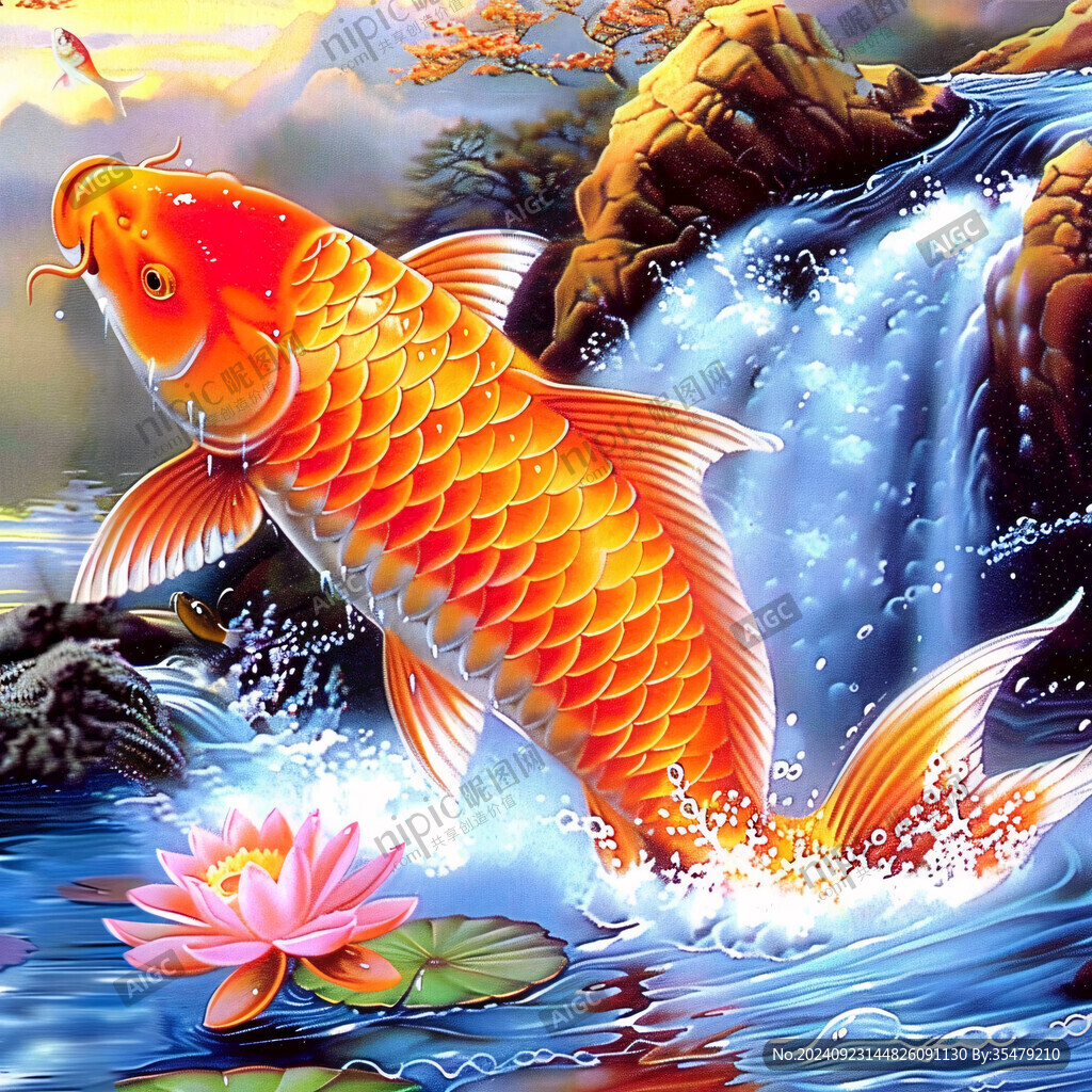 如意锦鲤风景画