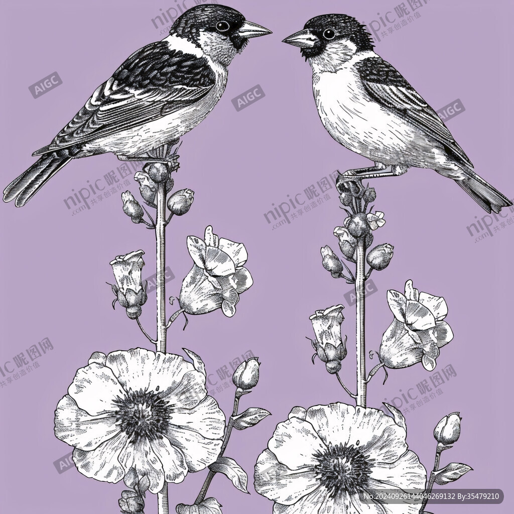 欧美风格鸟花卉