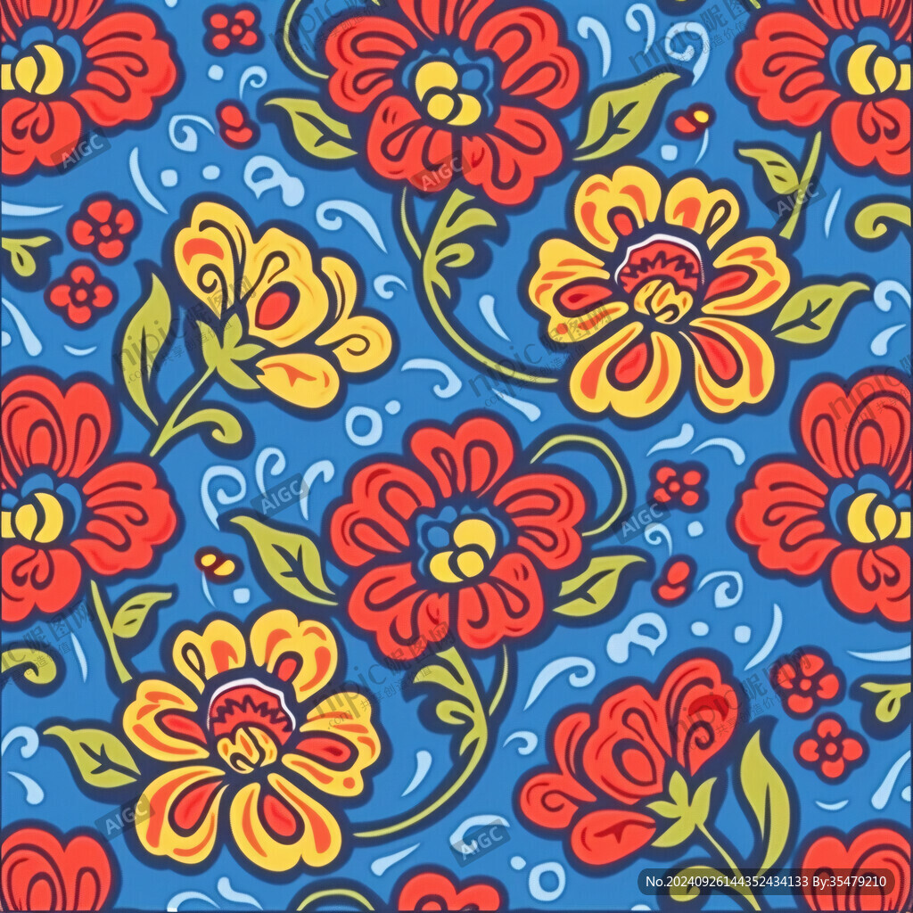 彩色民族风花草花卉