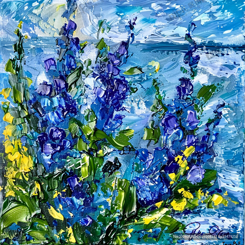 原创油画油紫色花