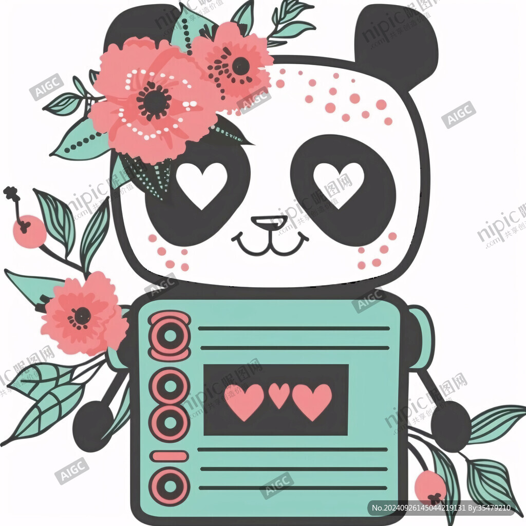 卡通耳机熊猫插画