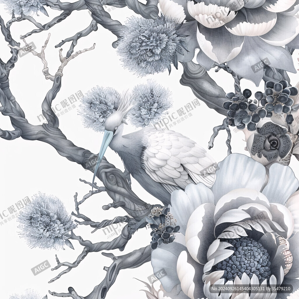 欧美风格鸟花卉