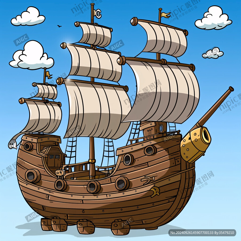 可爱漫画白色海盗船