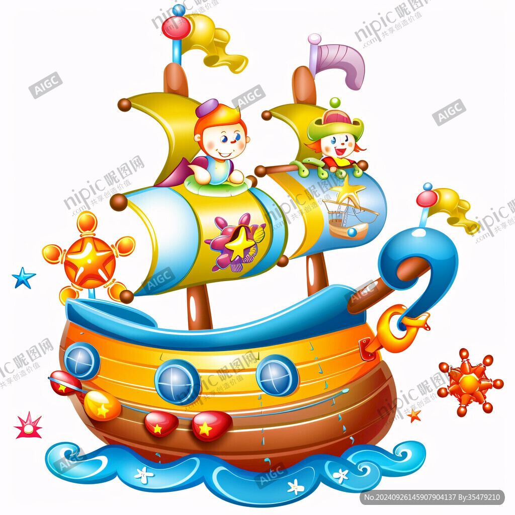 可爱漫画白色海盗船