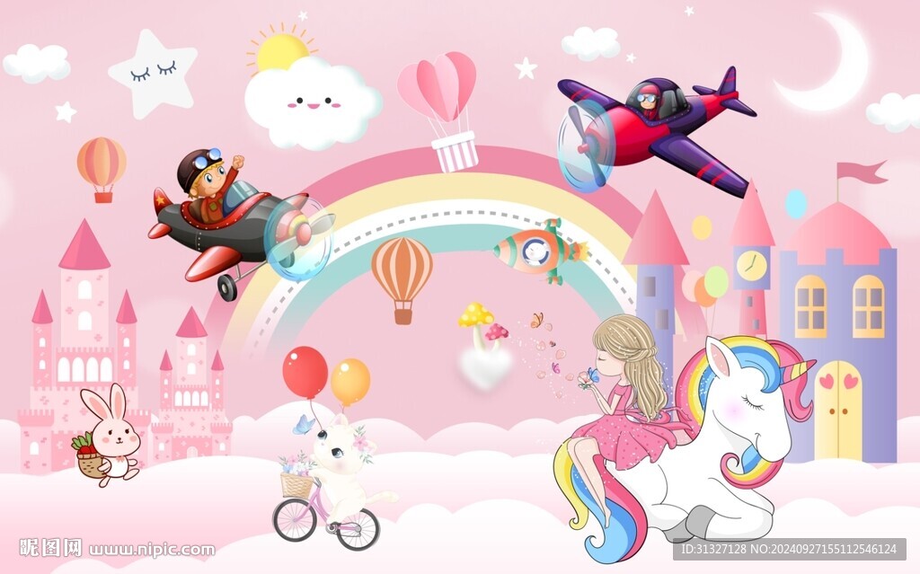 卡通儿童房背景墙图片