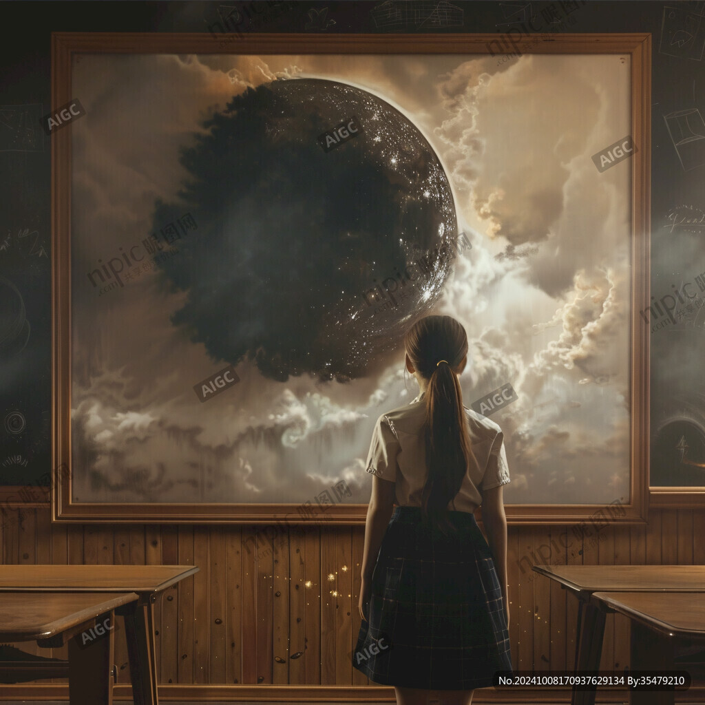 女孩看月亮装饰画