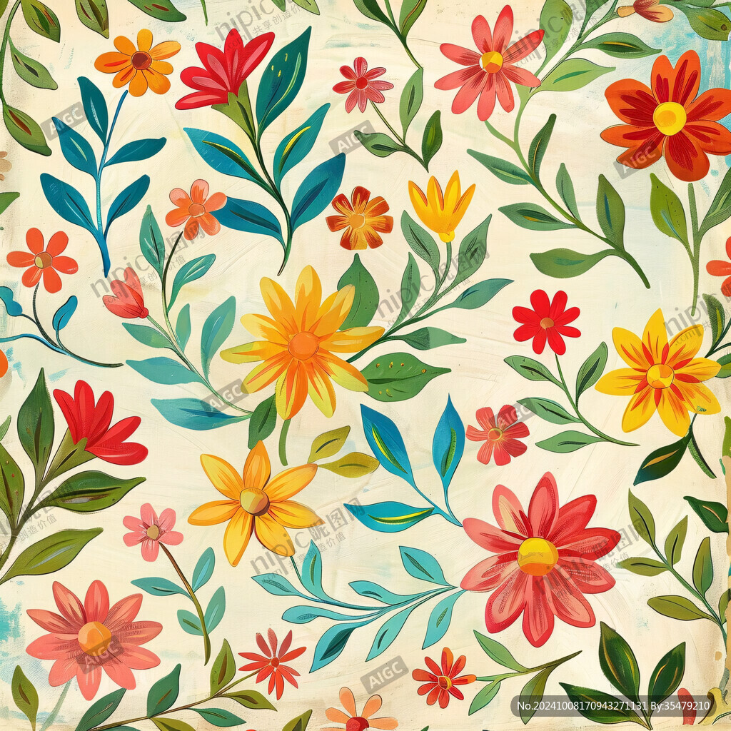 彩色民族风花草花卉