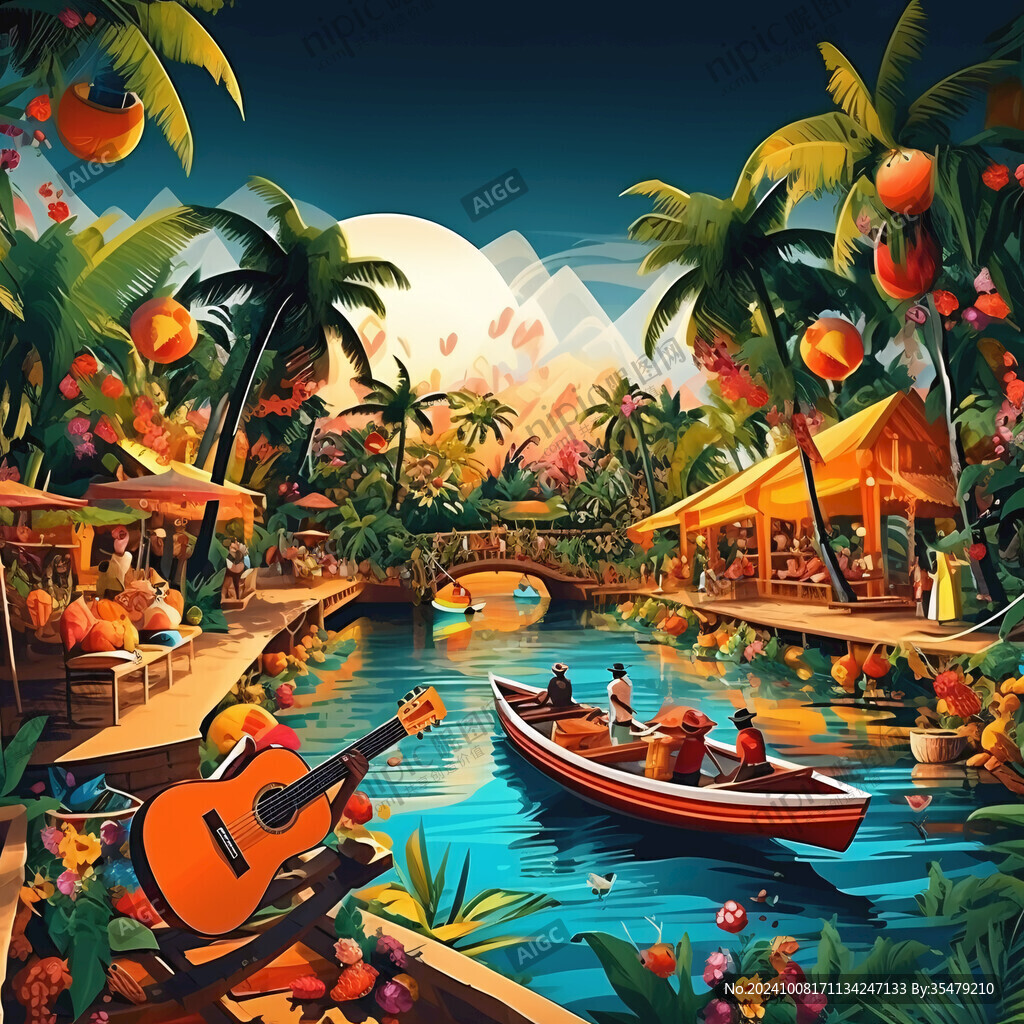 热带风景壁画背景