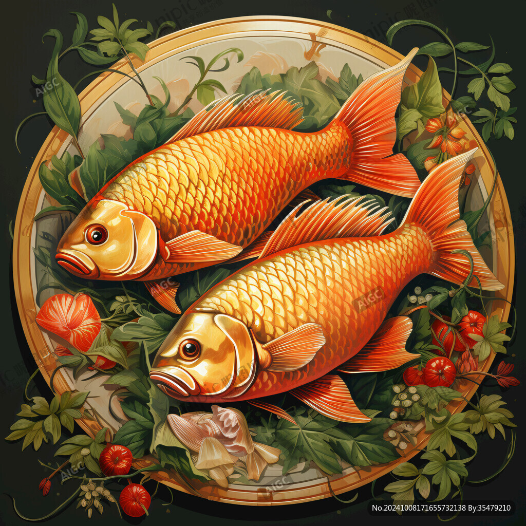 吉祥装饰插画如鱼得水