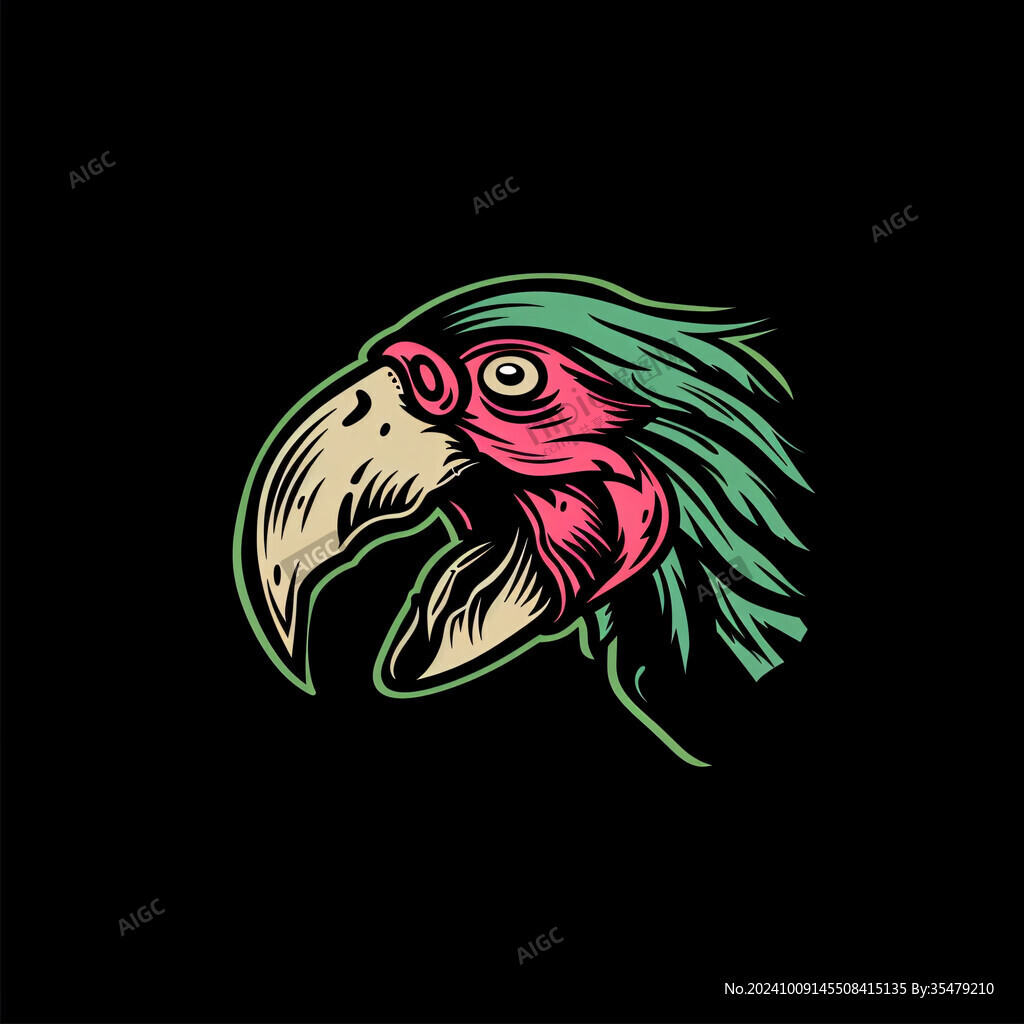 鹦鹉头 复古插画